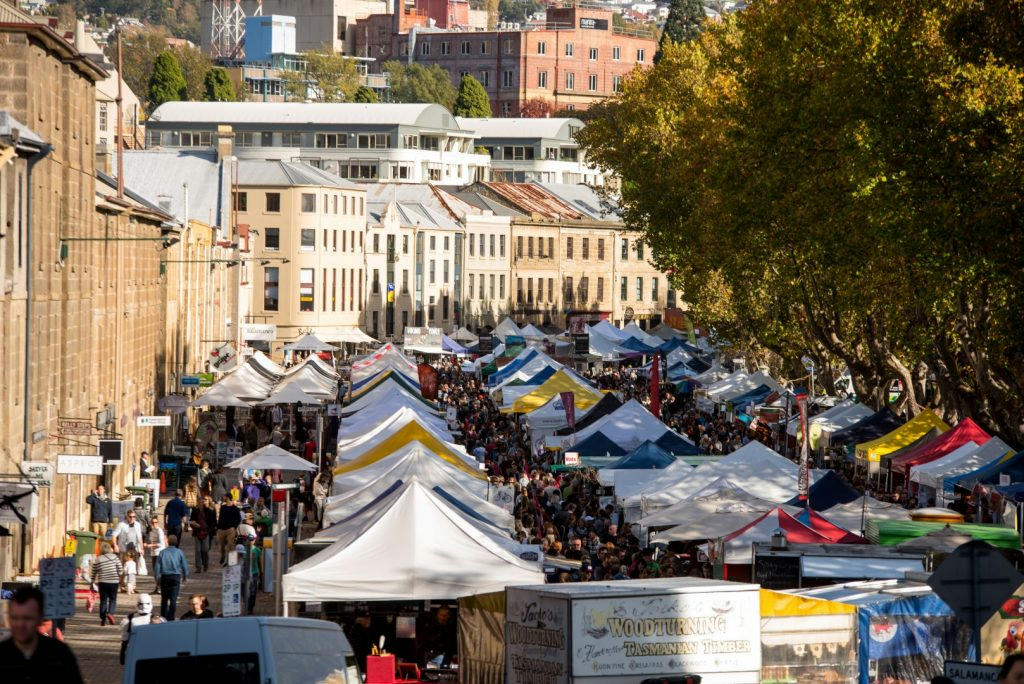 Crowds browsing Salamanca Market in Hobart