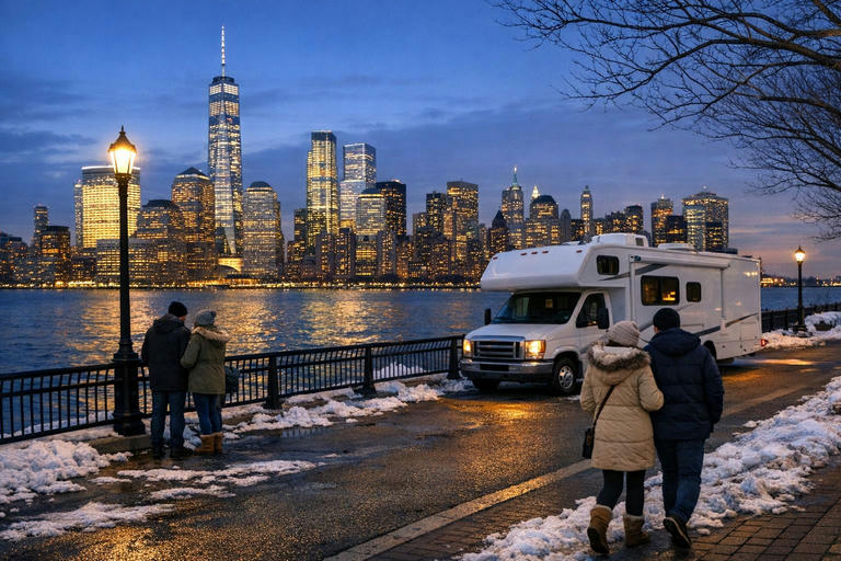 Lower Manhattan skyline seen from Jersey City on a winter evening