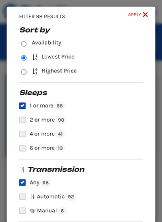The Filter and Sort panel open on a phone.
